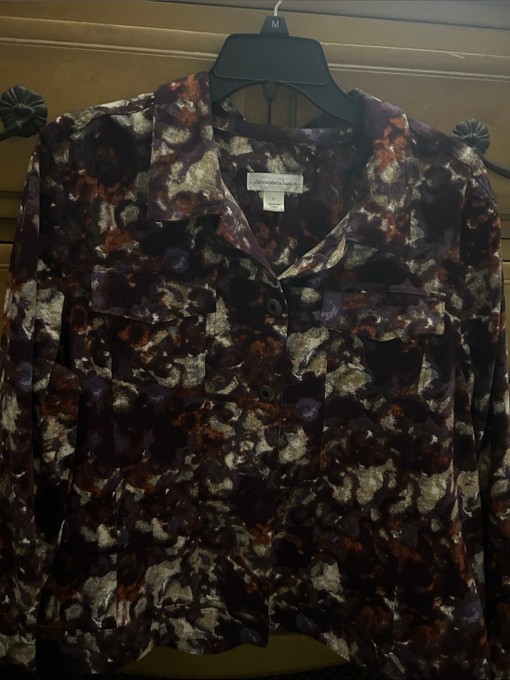Christopher & Banks Purple and Brown Abstract Button-Front Shirt